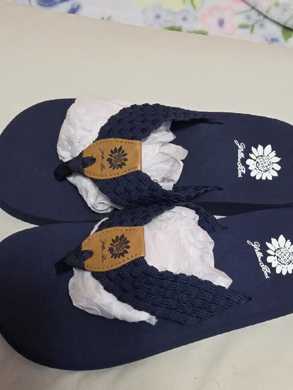 Yellow Box Navy Blue Braided Flip Flops with Tan Accent - Picture 2 of 7